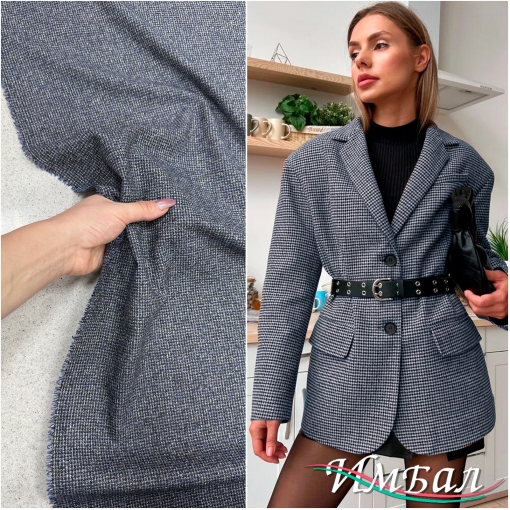 Твид костюмно-плательный Loro Piano мягкий серо-синяя клеточка