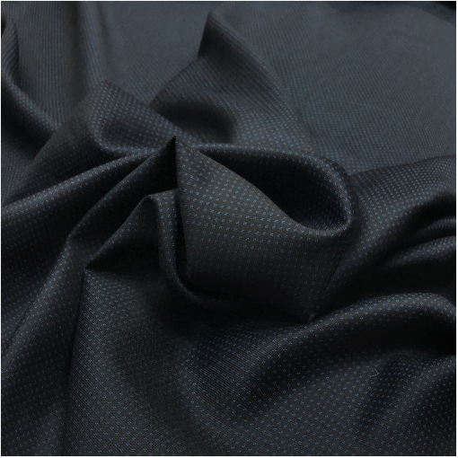 Ткань костюмно-плательная жаккардовая шерсть с шелком голубые точки на сине-черном фоне