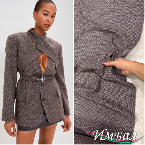 Твид костюмно-плательный Loro Piano мягкий серо-бордовая клеточка