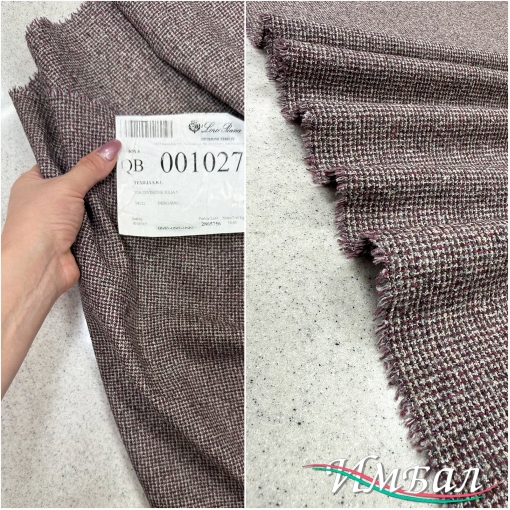 Твид костюмно-плательный Loro Piano мягкий серо-бордовая клеточка