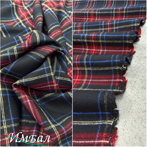 Ткань костюмно-плательная шерстяная стрейч Burberry клетка на черном фоне