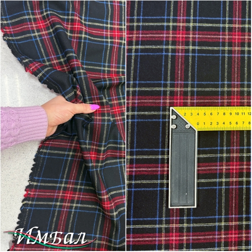 Ткань костюмно-плательная шерстяная стрейч Burberry клетка на черном фоне