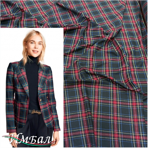 Ткань костюмно-плательная шерстяная стрейч Burberry клетка на черном фоне