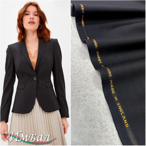 Ткань костюмная шерстяная Burberry черного цвета с матовым отливом