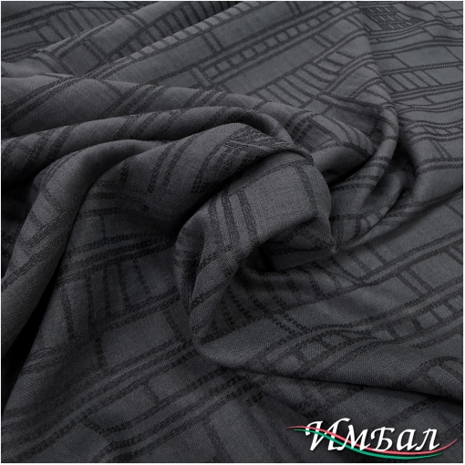 Лен костюмно-плательный стрейч с вышивкой черно-синего цвета