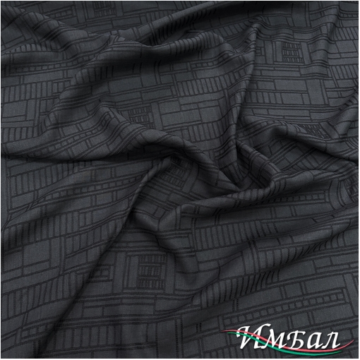 Лен костюмно-плательный стрейч с вышивкой черно-синего цвета