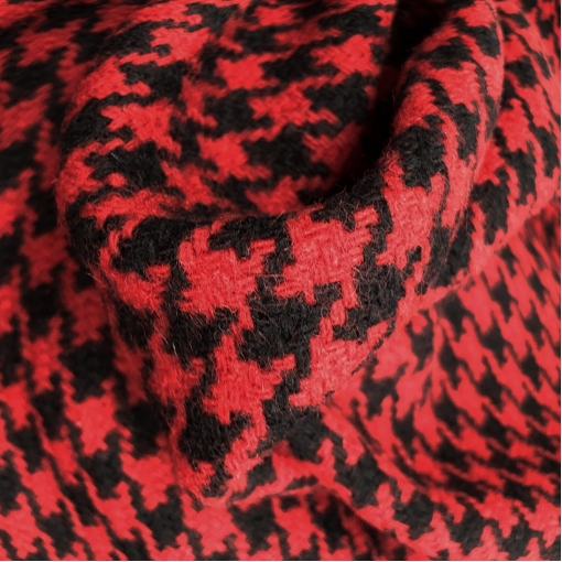 Ткань пальтовая двухсторонняя Chanel пье-де-пуль в красно-черных тонах