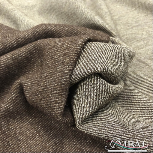 Ткань пальтовая двухсторонняя Armani диагональ шоколадно-табачного цвета