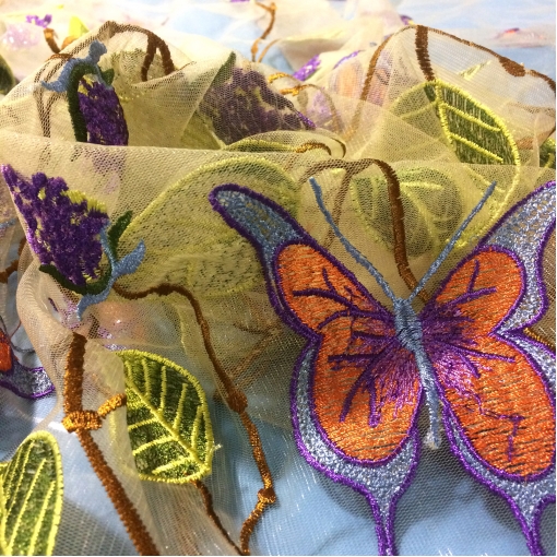 Кружево Blugirl нарядное с пайетками на сетке вышитые цветы и бабочки