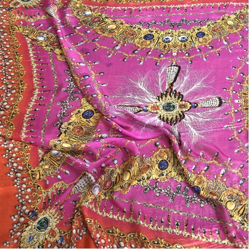 Шелк шифон принт Versace платок драгоценности в красно-малиновых тонах