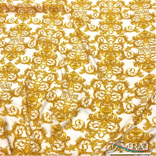 Вискоза плательная принт Versace золотые вензеля на молочном  фоне