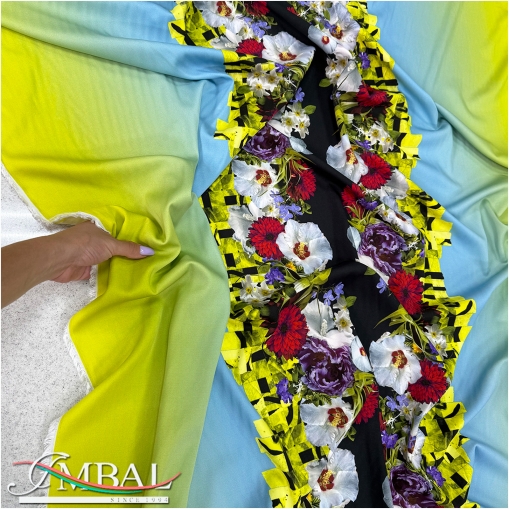 Вискоза плотная плательная принт Versace продольный цветочный купон с эластаном