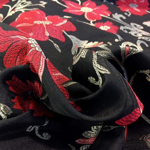 Жаккард Alberta Ferretti красные цветы на черном фоне