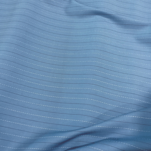 Костюмка шерстяная стрейч с шелком серо-голубого цвета в полоску