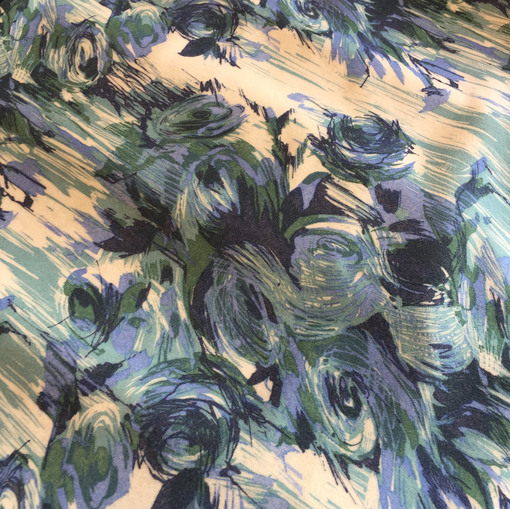 Пальтовая ткань принт абстрактные цветы в бирюзовых тонах