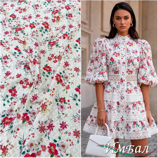 Шитье дизайн Blumarine хлопковое красные маки на белом фоне