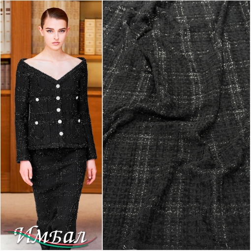 Шанель костюмно-плательная фактурная нежная клетка с люрексом черного цвета