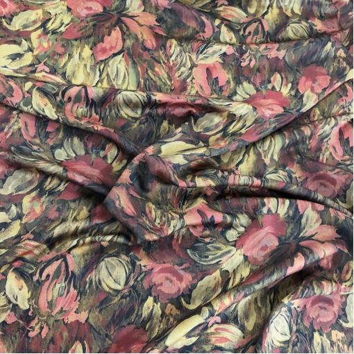 Ткань костюмно-плательная дизайн Armani размытые цветы в красно-горчичных тонах
