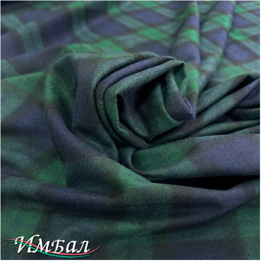 Ткань костюмная фланелевая стрейч дизайн Cristian Dior зелено-синяя клетка