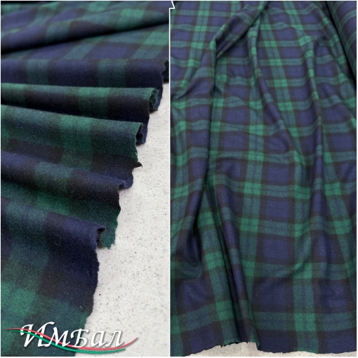 Ткань костюмная фланелевая стрейч дизайн Cristian Dior зелено-синяя клетка