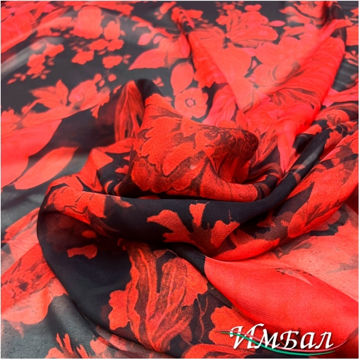 Муслин вискоза с шелком пионы на черном фоне