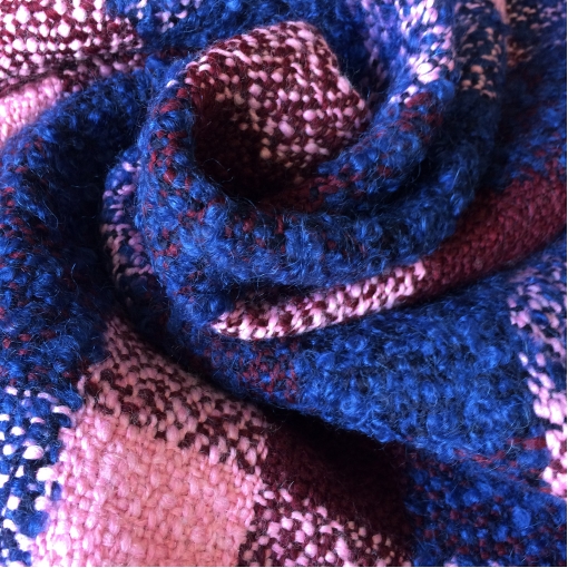 Ткань пальтовая буклированная клетка Burberry в сине-свекольных тонах