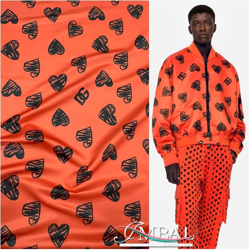 Ткань курточно-плащевая D&G с логотипами на апельсиновом фоне