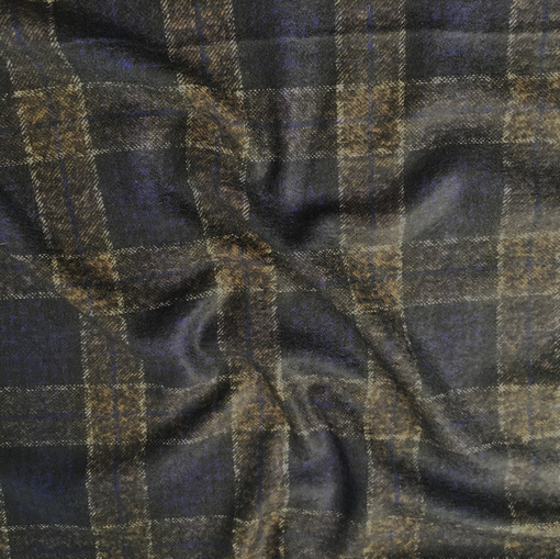 Ткань пальтово-костюмная Burberry сине-коричневая клетка с мохером