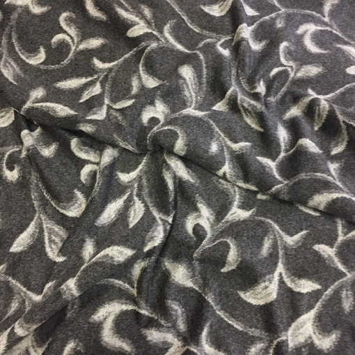 Ткань пальтовая с ворсом средне-серого цвета растительный орнамент