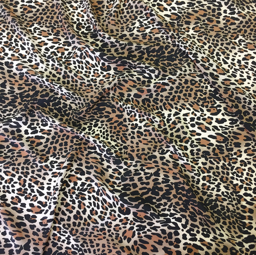 Шелк креп D&G леопард в бежево-коричневых тонах