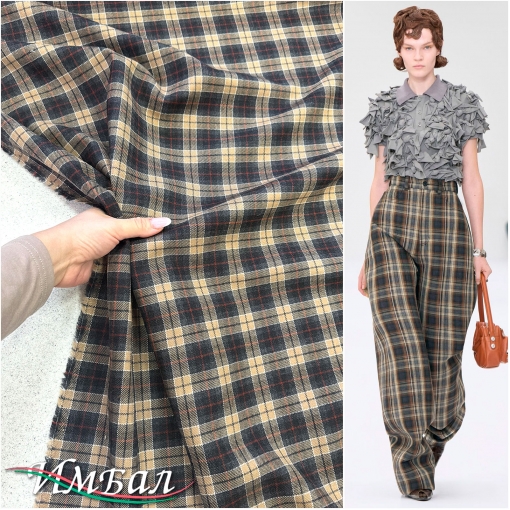 Ткань костюмная шерсть с кашемиром Burberry правильная бежево-серая клетка