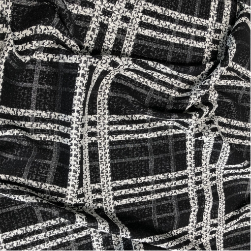 Ткань пальтовая плетеная Chanel крупная клетка в черно-белых тонах