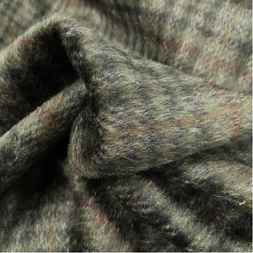 Ткань пальтовая мягкая дизайн Ferragamo клетка на темно-болотном фоне