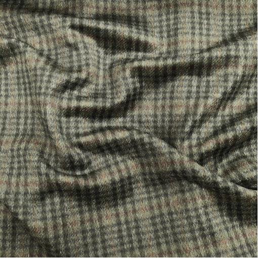 Ткань пальтовая мягкая дизайн Ferragamo клетка на темно-болотном фоне