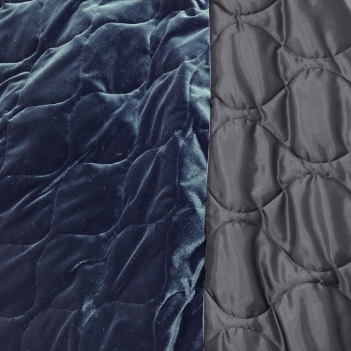 Ткань курточная стеганная бархатная принт Versace цвета темный сапфир
