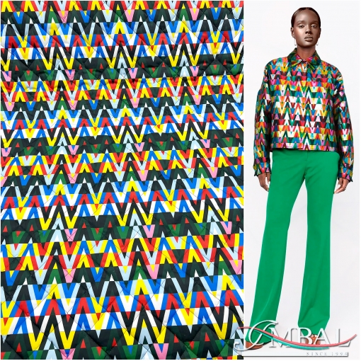 Ткань курточная стёганная дизайн Valentino разноцветные зигзаги