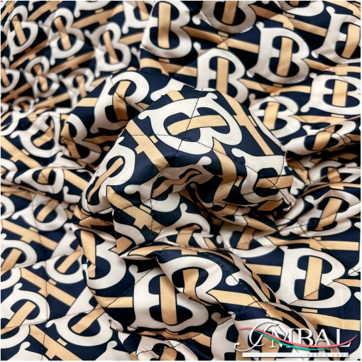 Ткань курточная стеганная дизайн Burberry песочно-бежевые буквы