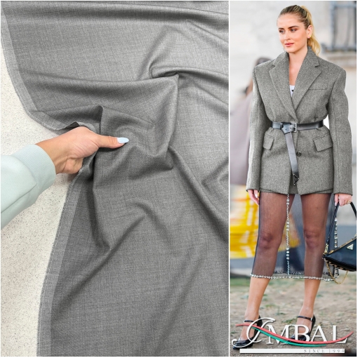 Ткань костюмная шерстяная с шелком стрейч PRADA серого меланжевого цвета