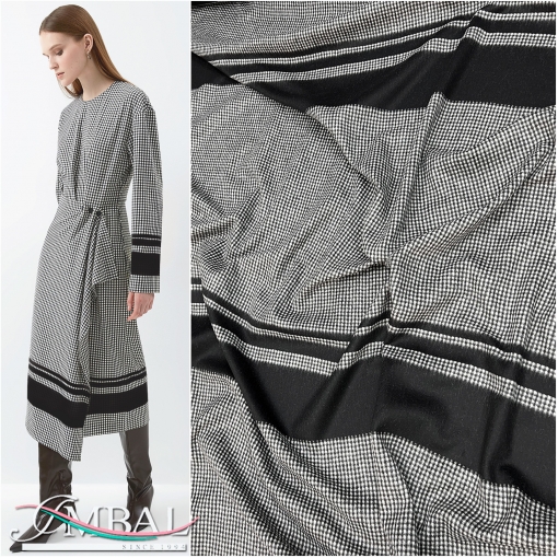 Ткань пальтово-костюмная шерстяная купон с серо-черной клеточкой