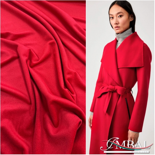 Ткань пальтовая Max Mara с кашемиром красного цвета с легким ворсом 