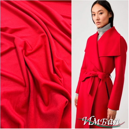 Ткань пальтовая с кашемиром красного цвета с легким ворсом 
