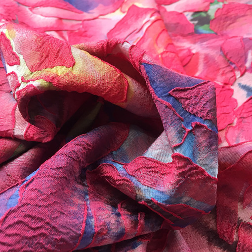 Жаккард 3D дизайн Alberta Ferretti абстрактные розы цвета фуксия 