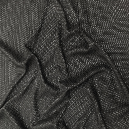 Ткань нарядная стрейч с вышитым сине-черным узором елочкой