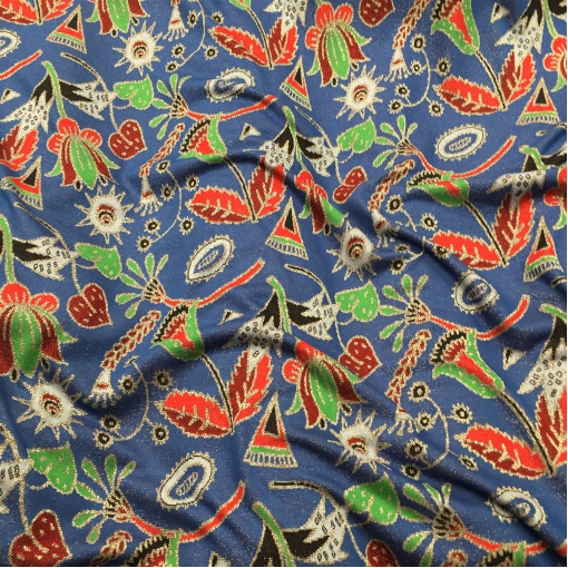 Джерси нарядное стрейч дизайн Gucci орнамент на синем фоне