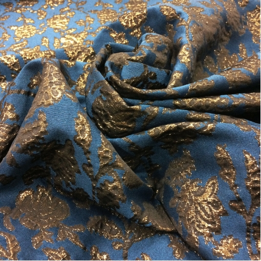 Жаккард нарядный мягкий принт Alberta Ferretti темно-синего цвета с люрексом