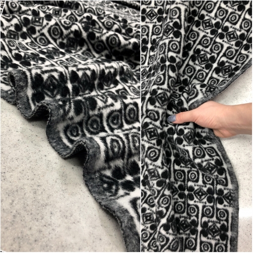 Ткань пальтовая ворсовая дизайн Ralph Lauren узор в чёрно-белых тонах