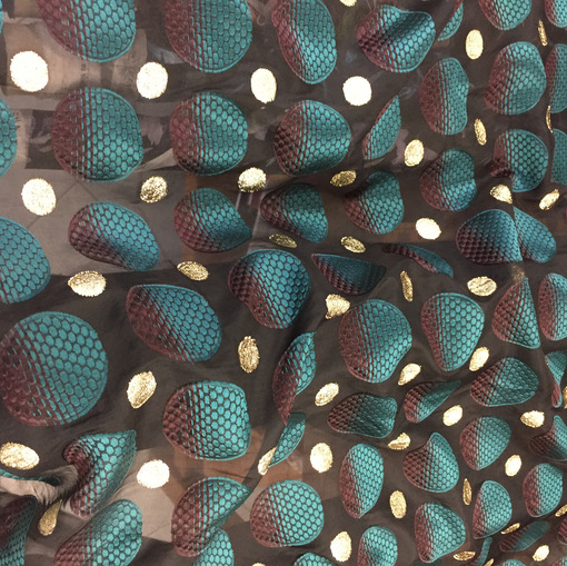 Органза жаккардовая шелковая Gucci в бирюзово-коричневых тонах