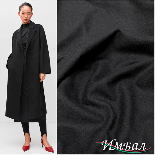 Ткань пальтовая MAX MARA шерстяная с кашемиром черного цвета 