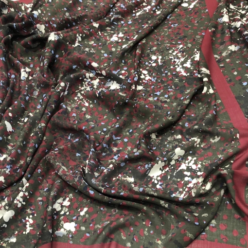 Ткань шерстяная Ferragamo купон с абстрактным узором в малиново-табачной гамме