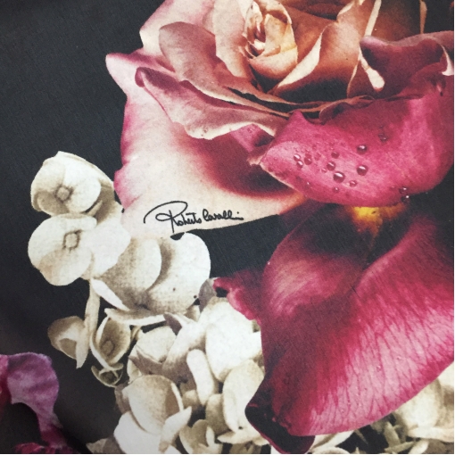 Шелк шифон принт Roberto Cavalli купон крупные цветы на черном фоне